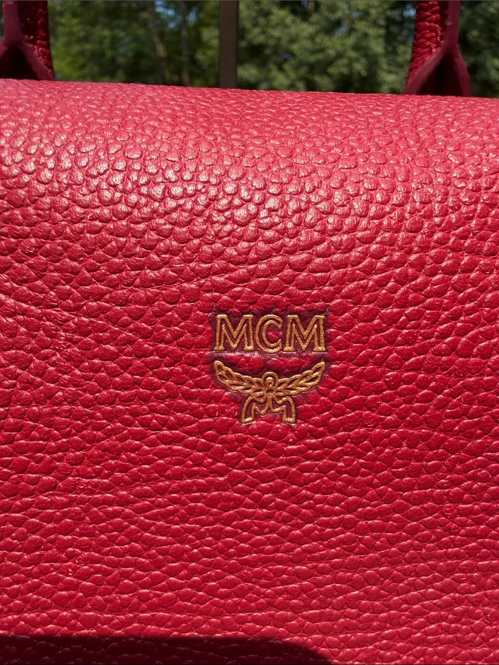 MCM Red Leather Satchel Bag